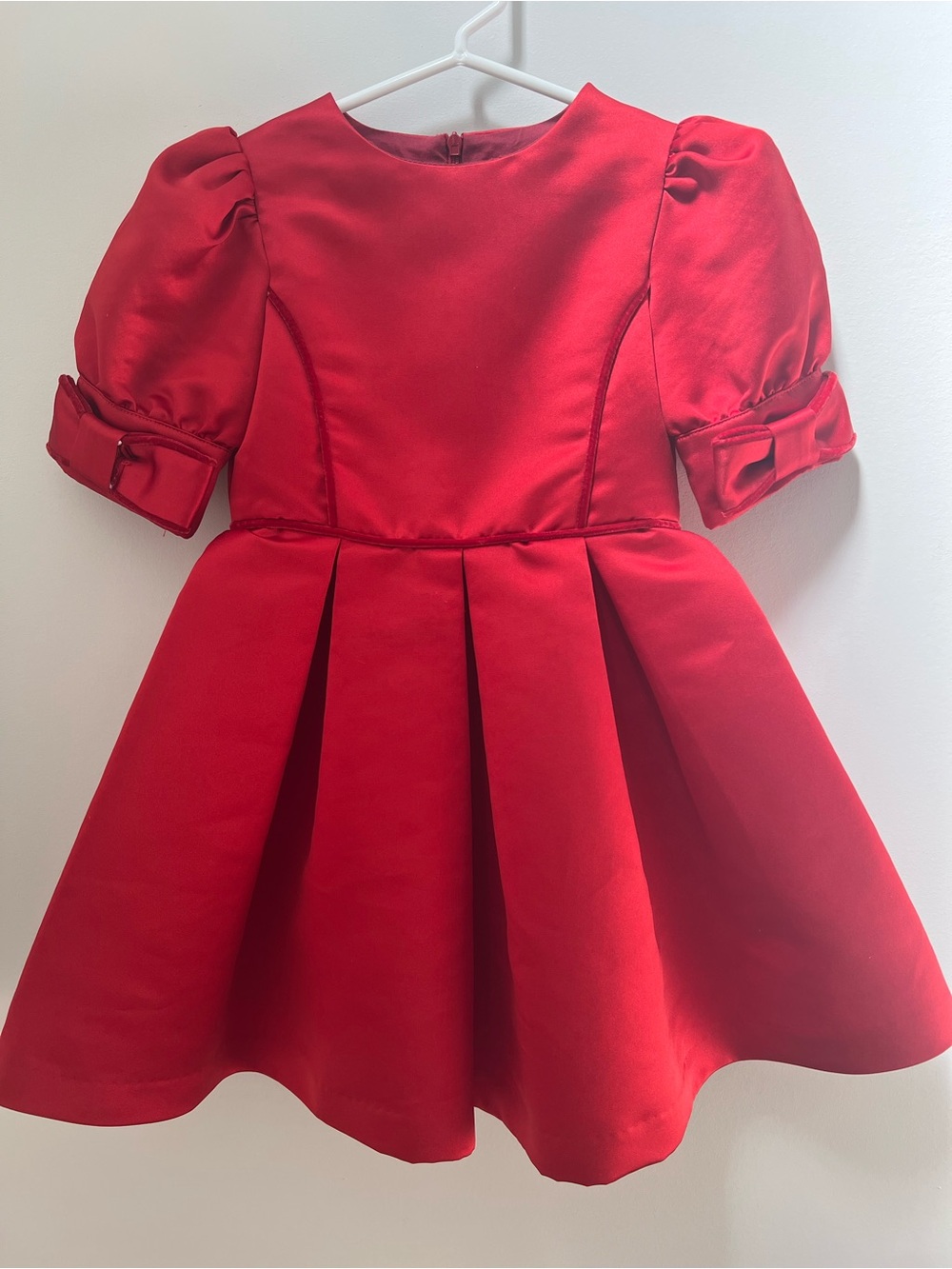 Patachou French High End Elegant Red Satin Puff-Sleeve Girls' Formal Dress